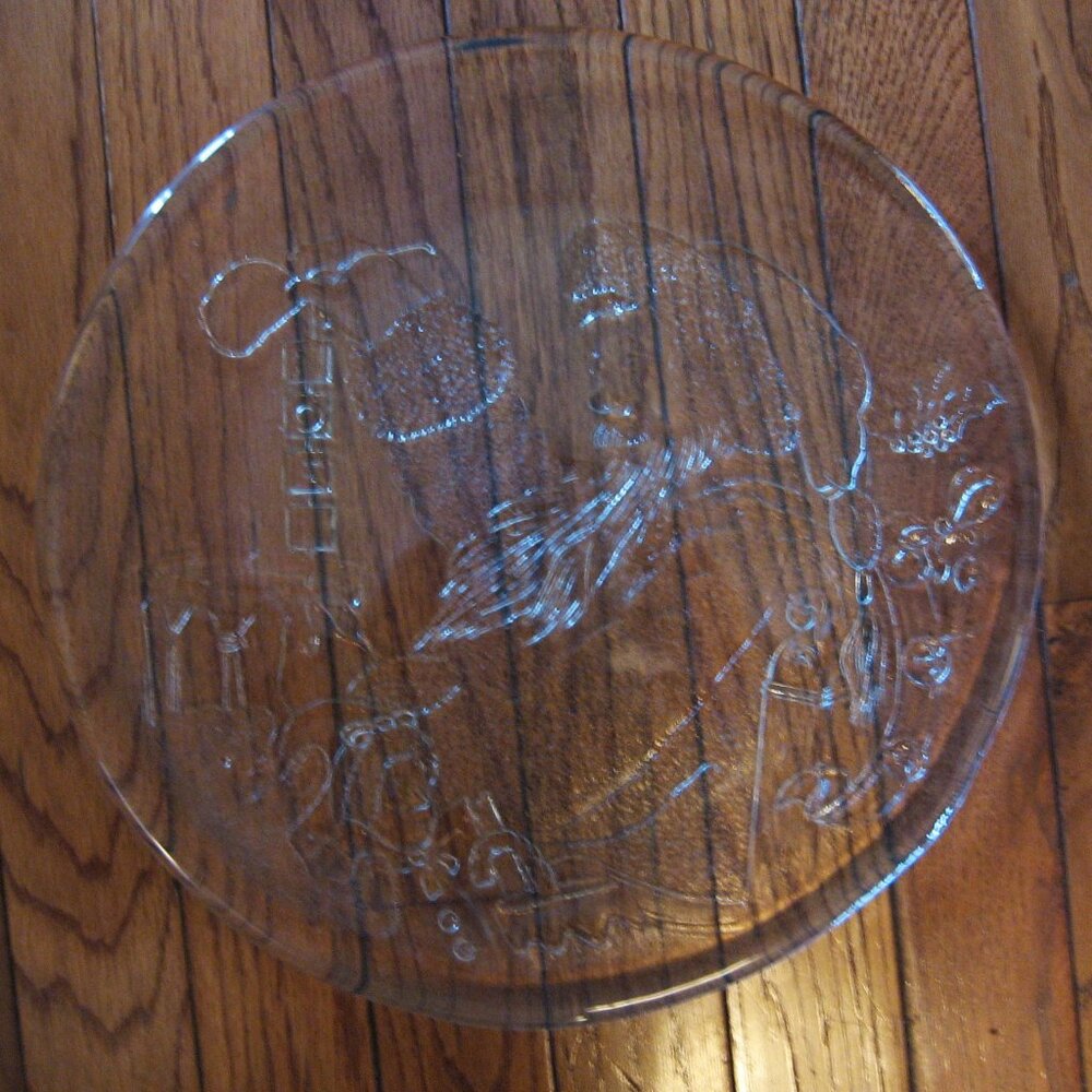 Vintage Large 12.5" Clear Glass Santa serving Plate